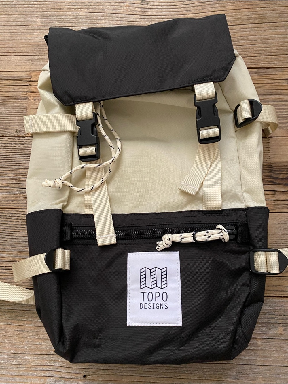 Topo Designs River Mini Backpack. Bone White/Black. NWOT.
